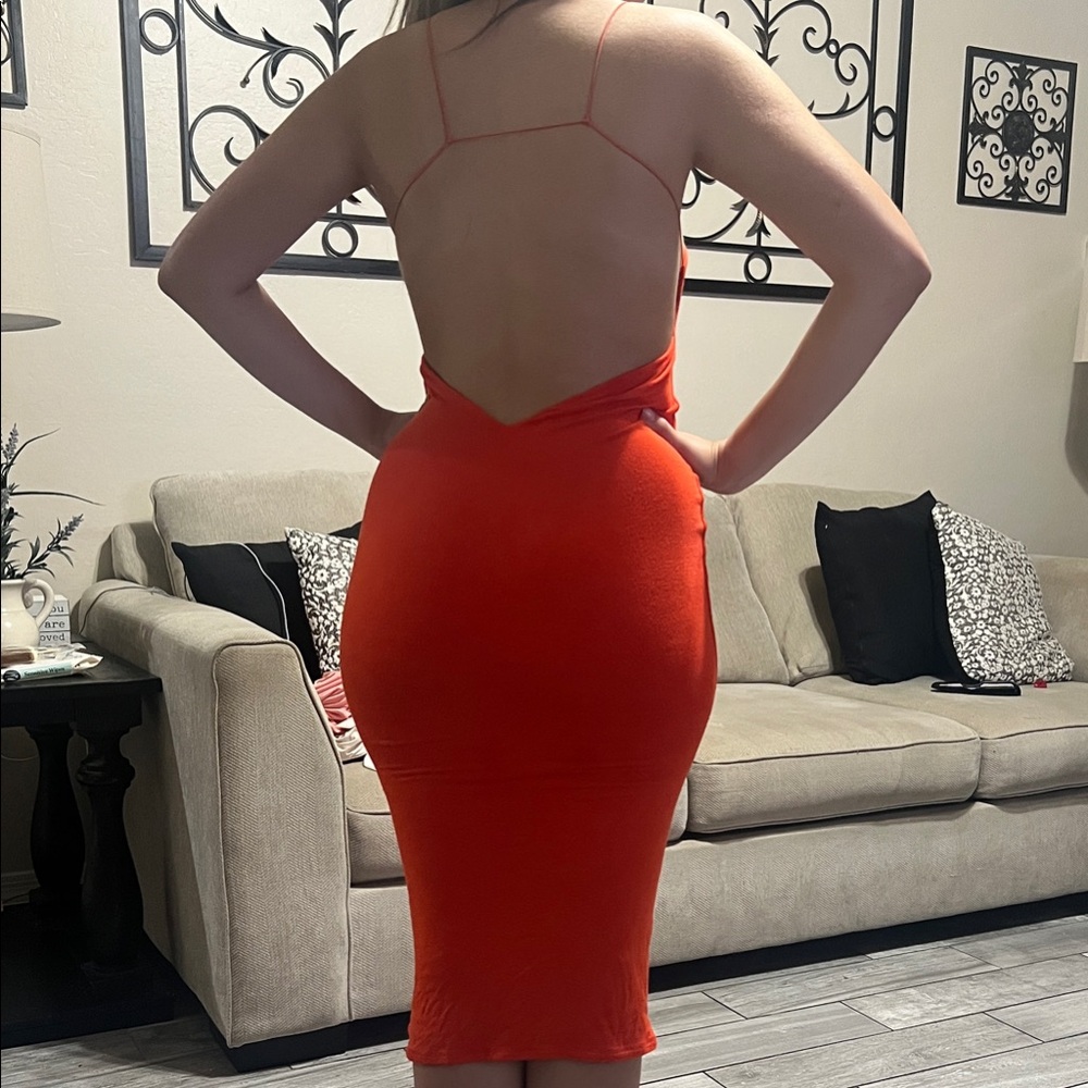 Elegant Orange Backless Dress